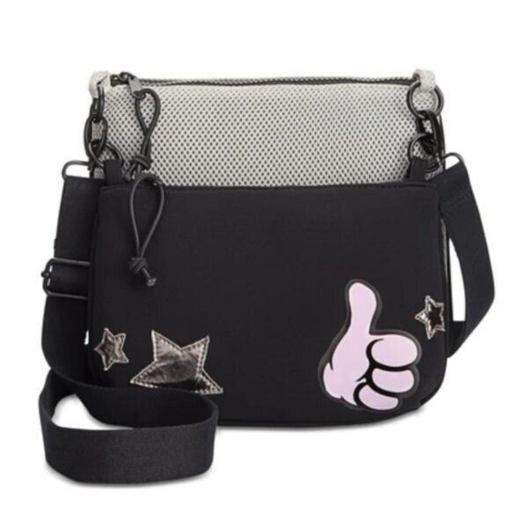Ideology Womens Y2K Utility Pop Art Sporty Crossbody Bag OS Black Gray Star NEW